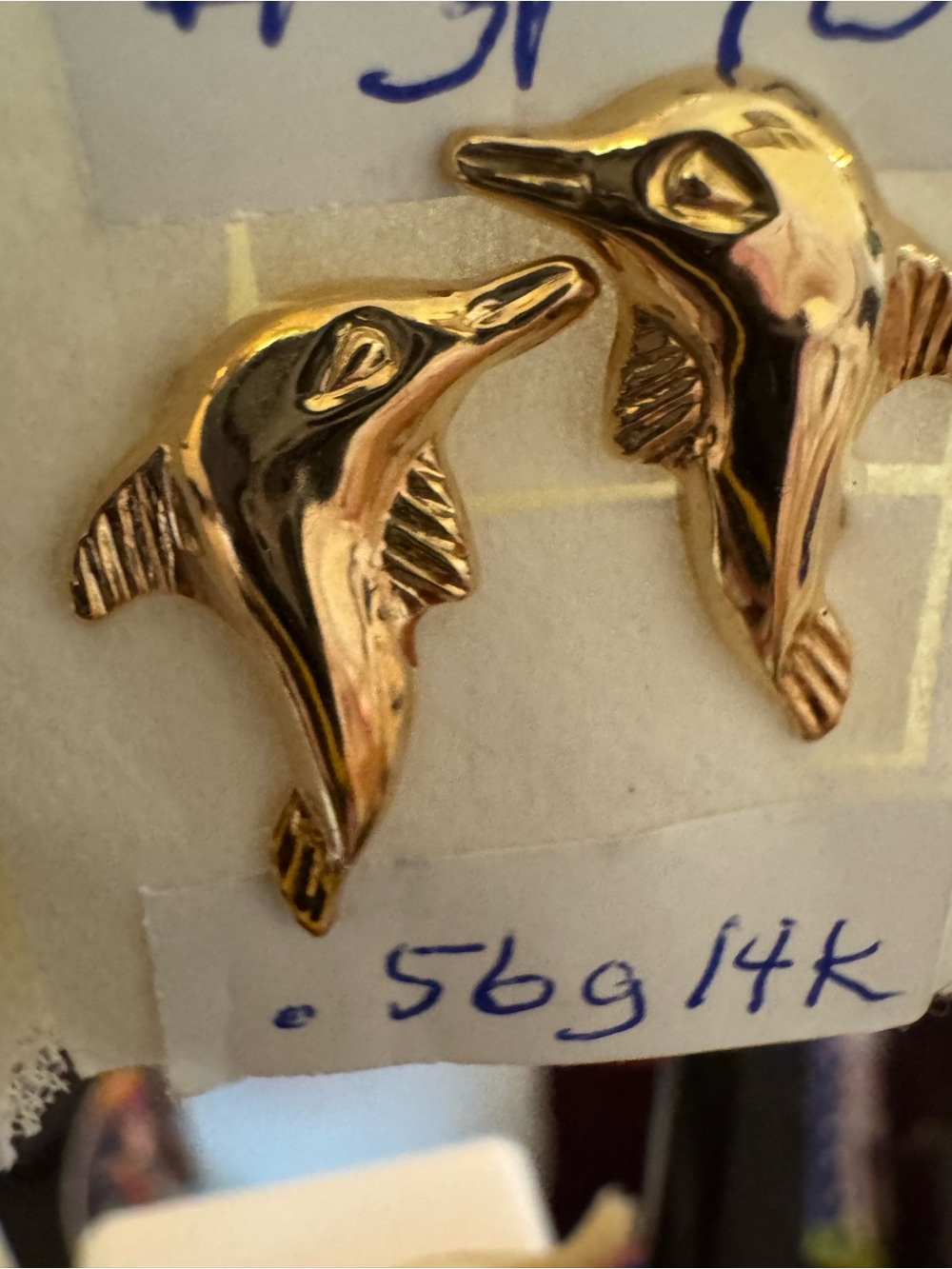 14k real Gold stamped and acid tested Dolphin Stud Earrings
